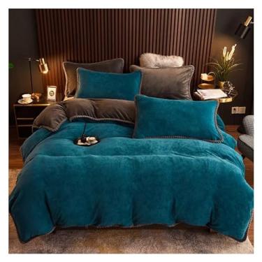 Imagem de 4 peças de capa de edredom de flanela lisa e quente para o inverno, super macia, aconchegante, conjunto de lençol de cama com tecido doméstico (4 solteiros)