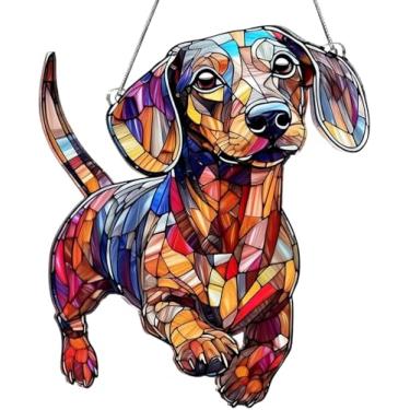 Imagem de Dachshund Enfeites de acrílico para pendurar na janela, enfeite de apanhador de sol de acrílico para cães, enfeites de Natal pendurados para árvores, presentes divertidos para amantes de cães