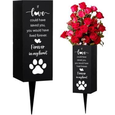 Imagem de WEBEEDY Vasos de cemitério memorial para animais de estimação, decoração de túmulos com estampa de pata, para cemitério com espinhos, suporte de flores Forever In My Heart, vasos memoriais para túmulo
