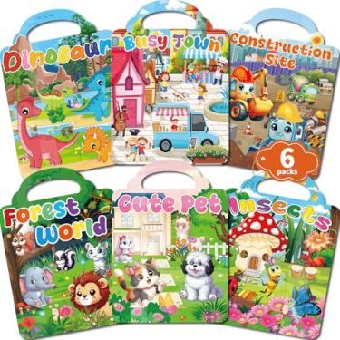 Imagem de Kalysky 6 Set Reusable Sticker Books for Toddlers 3-5, Kids 3D Puffy Stickers (Dinosaurs, Forest, Town, Pets, Construction, Insects), Sticker Activity Books