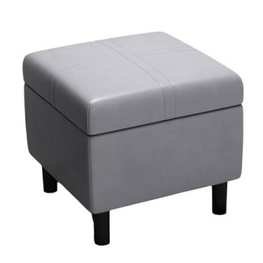 Imagem de PEKJI Puff puff com moldura de madeira compacto estofado otomano descanso para os pés com pernas armazenamento oculto pequeno dormitório otomano 30 cm