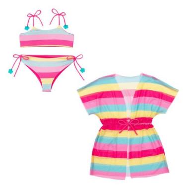 Imagem de Biquíni Dupla Face + Vestido Saída De Praia Menina Infantil - Fofotinh