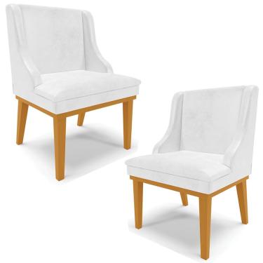 Imagem de Kit 2 Cadeiras Decorativas Sala de Jantar Base Fixa de Madeira Firenze PU Branco Brilho/Castanho G19 - Gran Belo