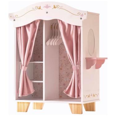 Imagem de Guarda-Roupas de Madeira ROBUD para Bonecas, Móveis de Closet com 5 Cabides, Espelho, C...