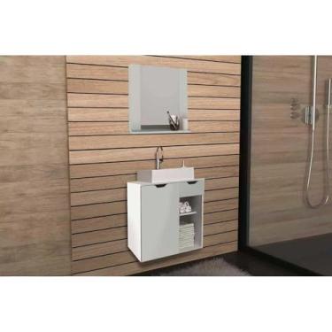 Imagem de Conjunto de Banheiro com Armário e Espelho BN3610 e Balcão Suspenso BN3605 sem Pia, 60cm, Branco - Tecno Mobili