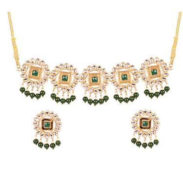 Imagem de Touchstone Nova coleção contemporânea Kundan Indian Bollywood Réplica encantadora Kundan Look Faux Emerald Mughal Designer Joias Conjunto em tom dourado para mulheres, Strass