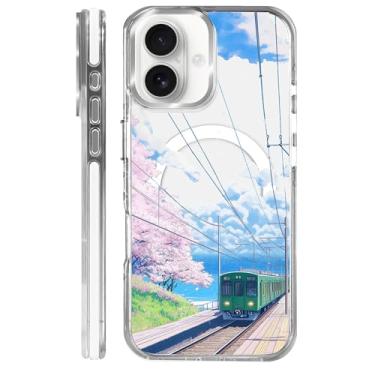 Imagem de MQJCYB Capa magnética para iPhone 16 Plus com design em base transparente, compatível com MagSafe, capa protetora fina de TPU macio para celular feminina e meninas para iPhone 16 Plus-Kawaii Anime