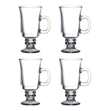 Imagem de Jogo 4 Canecas Irish Coffee Premium 230ml – Vidro Resistente com Alça, Ideal para Café, Cappuccino, Sobremesas e Sorvetes