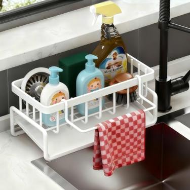 Imagem de Suporte de esponja para cozinha, organizador de pia para acessórios de cozinha, dispensador de sabão organizador de bancada essenciais para casa (branco)