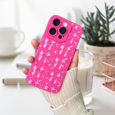 Imagem de Capa compatível com iPhone 15 Pro, linda capa com padrão de laços rosa choque para mulheres, silicone macio à prova de choque e proteção de moldura de câmera elevada para iPhone 15 Pro, rosa vermelha
