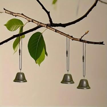Imagem de Conjunto de 5 sinos de metal para pendurar no jardim, design rústico de ferro fundido com cordão fácil de pendurar, 5 peças