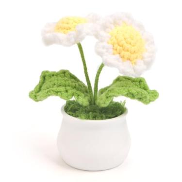 Imagem de Solarfun Vaso de margarida de crochê - Mini vaso feito à mão, decoração de flores Amigurumi para mesa, escritório, casa, presente de agradecimento ao professor