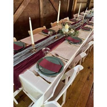 Imagem de Caminho de mesa de vinho 3 m - caminho de mesa de gaze para festas, aniversário, casamento, noiva, chá de bebê, 89 x 300 cm, boho, gaze, transparente, pano de queijo, caminhos de mesa, 1 peça