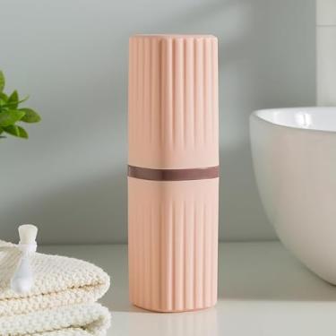 Imagem de Estojo para escova de dentes de viagem, suporte de escova de dentes portátil 2 em 1, recipiente para cobertura de pasta de dente para escola, acampamento, viagem de negócios, banheiro, rosa