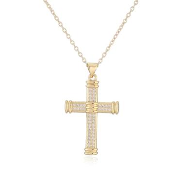 Imagem de Evena Colar de cruz hipoalergênico banhado a ouro 18 K com pingente, Medium, Latão, Sem Pedra Preciosa