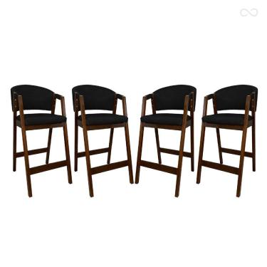 Imagem de Kit 4 Banquetas Alta para Ilha de Cozinha Ravena Madeira Maciça Pinhão Sintético Preto CCS