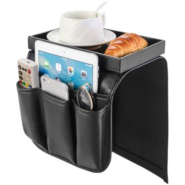 Imagem de Houseables Organizador de poltrona, bandeja organizadora de sofá, 69,8 cm x 23 cm, preto, couro PU, suporte de controle remoto reclinável, suportes de armazenamento para cadeira de descanso de braço,