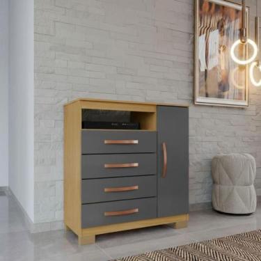 Imagem de Cômoda Com Sapateira Infantil Tv Quarto 4 Gavetas 1 Porta Carvalho Gra