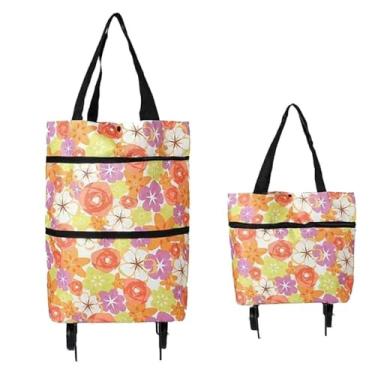 Imagem de Bolsa de Compras Dobrável com Rodas para Feira e Supermercado 10kg | Leve e Prática(Laranja Estampa)