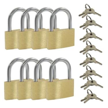 Imagem de Cionyce 8 cadeados pequenos com chave, cadeados com a mesma chave para armários de academia, unidades de armazenamento e bagagem de viagem, trava de segurança compacta com chaves fáceis de usar para