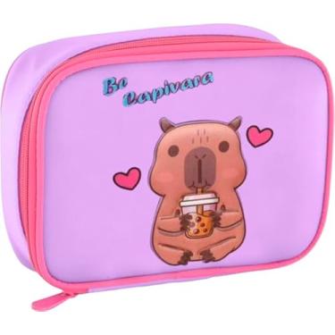 Imagem de Estojo Box Escolar Penal Capivara Capacidade Grande 2026 Novo (Lilás)