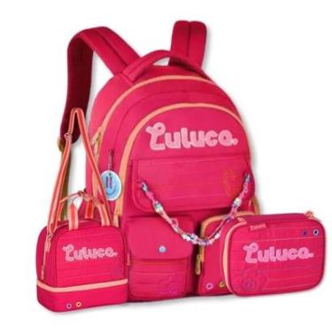 Imagem de Mochila Luluca com Lancheira e Estojo Escolar Colorida Miçangas-Feminino