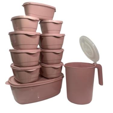 Imagem de Potes Hermeticos para Mantimentos,Kit Jogo de Cozinha C/15 Potes de Plastico Hermetico Resistente Ideal para Armazenar Alimentos+Jarra(Kit 11 Peças - ROSA)