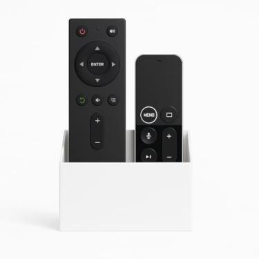 Imagem de Suporte de Controle Remoto de Parede, 2 Divisórias, Organizador de Controle Remoto, Fixação com Parafuso ou Fita 3M, Acompanha Parafuso e Bucha (Branco)