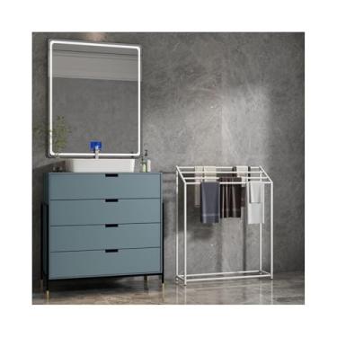 Imagem de porta-toalhas Toalheiro de banheiro 4 camadas, suporte nórdico sem perfuração, armazenamento cabeceira, toalheiro(Branco,Médio)