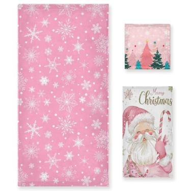 Imagem de Toalhas de mão rosa de inverno, pacote com 3 para banheiro, árvore de Natal, Papai Noel, bengala doce, floco de neve, conjunto de toalhas de banho macias de algodão para rosto, spa, academia, cozinha