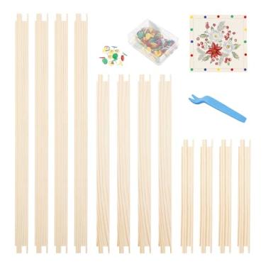 Imagem de Kit de 3 conjuntos de barras esticadoras de costura, 3 tamanhos de barras esticadoras de lona de madeira com 100 tachinhas e removedor de tachas, conjunto de moldura de ponto bordado para bordado