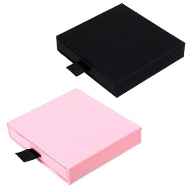 Imagem de Xelsluthe 2 caixas de presente de joias, caixa de joias de papelão com almofada de espuma preta, 8,2 x 7,5 x 2,5 cm pequenas caixas de presente para anéis, brincos, colares, pulseiras feitas à mão