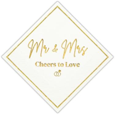 Imagem de Guardanapos de casamento Sr. e Sra. Guardanapo de coquetel de papel branco elegante, decorações descartáveis para casamentos, recepções, chás de panela, bar, pacote com 50