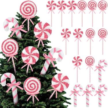 Imagem de Threehoney 16 peças de decorações de Natal de bengala doce, enfeites de Natal com glitter de bengala doce para pendurar no moinho de vento, pirulito, decoração de casa para o ano novo, material