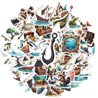 Imagem de 70 peças de pesca, aventura, natureza, animais ao ar livre, adesivos de pesca, adesivos de aventura, animais para notebook, bagagem, copo de celular, faça você mesmo, telefone, guitarra, laptop