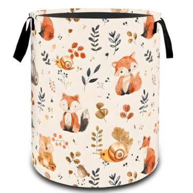 Imagem de VODRM Cesto de roupa suja dobrável de outono com animais da floresta, cesto organizador de brinquedos para crianças e adultos, cesto de armazenamento impermeável de tecido Oxford para quarto, banheiro