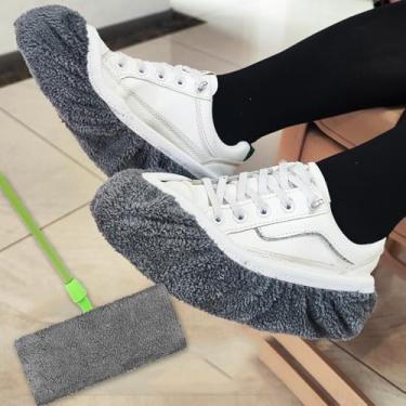 Imagem de Esfregão reutilizável 2 em 1 esfregões de limpeza de chão para encher ferramentas de limpeza doméstica, pano de esfregão de pó, uso seco e molhado, capa de sapato, 22 x 9 cm (cinza, 2 peças)