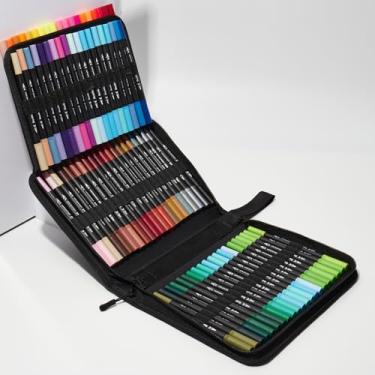 Imagem de Hopesky Marcadores para livros de colorir adultos sem sangramento – Conjunto de marcadores de colorir de ponta dupla com estojo dobrável para desenho, pintura, ponta fina e ponta de pincel, canetas de