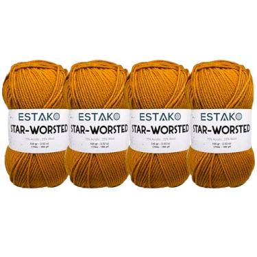 Imagem de Estako Fio penteado com estrela - (pacote com 4 novelos) - 75% acrílico 25% lã - peso médio macio nº 4 - (4 x 99,8 g / 4 x 186 jardas) - fio de crochê e tricô (42061 - amarelo escuro)