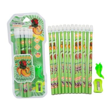 Imagem de TJLMCORP 12 lápis italianos de madeira Brainrot com apontador de lápis e suporte de caneta, nº 2 HB divertidos lápis de aniversário borrachas para estudantes, artigos escolares fofos para crianças