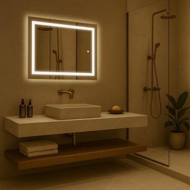 Imagem de Espelho Retangular Com LED Jateado Decorativo para Sala, Banheiro, Qua