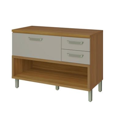 Imagem de Balcão 1 Porta 2 Gavetas 120cm Tampo Princesa Nesher - Freijo/Off White