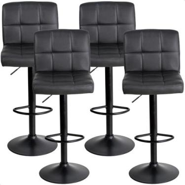 Imagem de Banquetas Gomos Confort Giratória Estofada Cozinha Kit 04 Un Preto - p