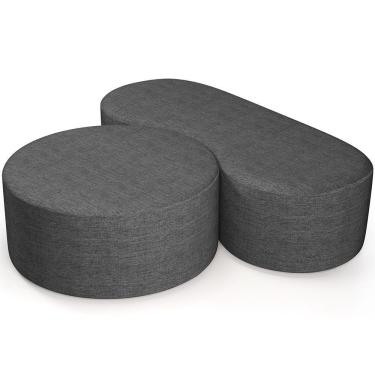 Imagem de Kit Puff Redondo Lola E Puff Recamier Orgânico Orbit W01 Linho Cinza Escuro - Lyam Decor