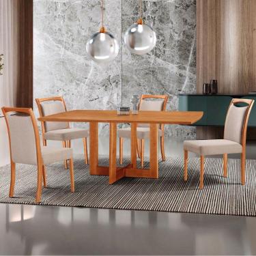 Imagem de Mesa 120cm Laminado Barril Com 4 Cadeiras Moderna Mobilia Brisa Imbuia Naturale