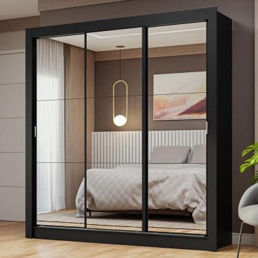 Imagem de Guarda-roupa Casal 3 Portas De Correr De Espelho Preto Nobre Madesa Preto