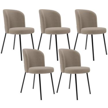Imagem de Kit 5 Cadeiras Sala De Jantar Estofada Gavi L02 Bouclê Bege - Lyam Decor