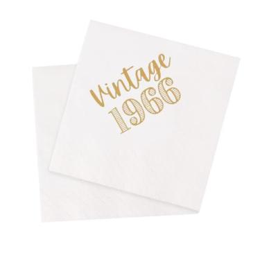 Imagem de VOWFOO Guardanapos de coquetel de aniversário de 60 anos 100 peças vintage 1966 60 anos guardanapos de festa descartáveis para decoração de mesa de festa de 60 anos 5 x 5 duas camadas (1966)