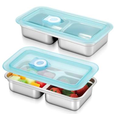 Imagem de Blushtier 2 recipientes de lanche de aço inoxidável, reutilizáveis para lanches Grab and Go, compartimento duplo, condimento com tampa, armazenamento de alimentos de aço inoxidável para viagens em