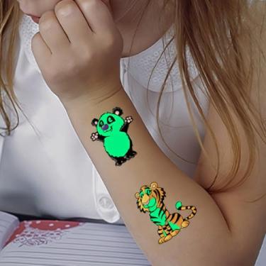 Imagem de Tatuagens temporárias que brilham no escuro para crianças, adesivos de tatuagem falsos de sereia de dinossauro luminoso, estilos mistos, lembrancinhas de festa para meninos e meninas aniversário
